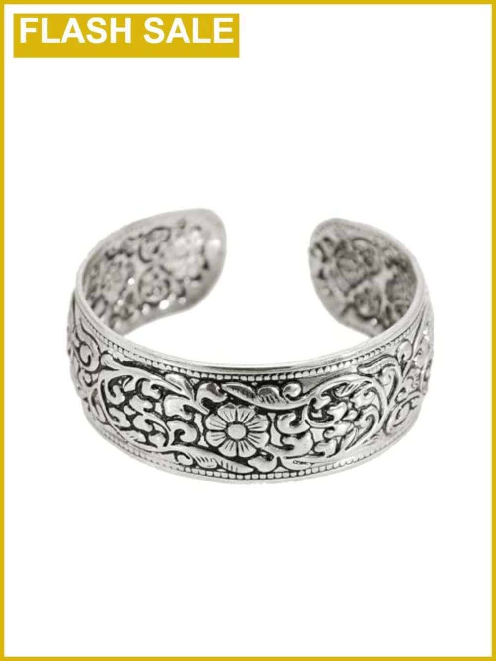 Vintage Carved Floral Cuff Bracelet Open Adjustable Armlet Statement Jewelry